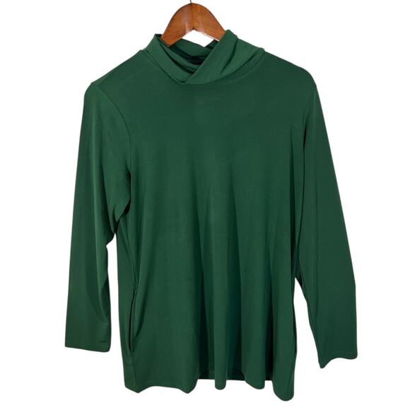 Susan Graver Emerald Green Liquid Knit Tunic Top A Line Turtleneck Size M NWOT - Picture 2 of 8